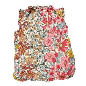 Shop the Mint Floral Blouse Womens M Pink Orange High Ruffle Neck Sleeveless